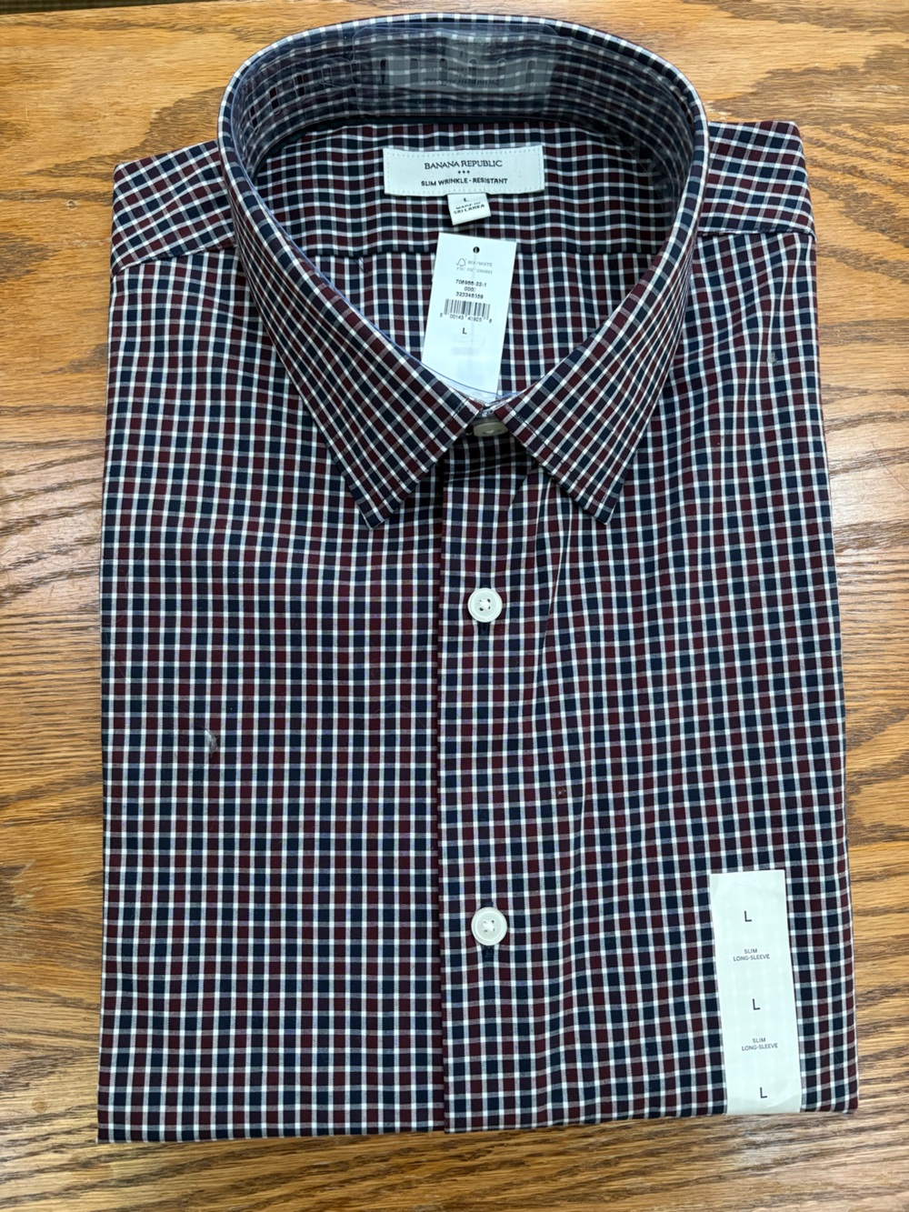 Banana Republic Men's Burgundy and Navy Check Dress Shirt